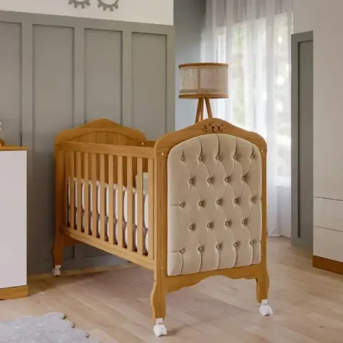 Berço 100% Mdf Nature Americano Vira Cama Com Capitonê marca Imperial