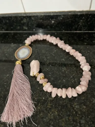 Colar de Mesa em quartzo rosa natural - decoração sofisticada 