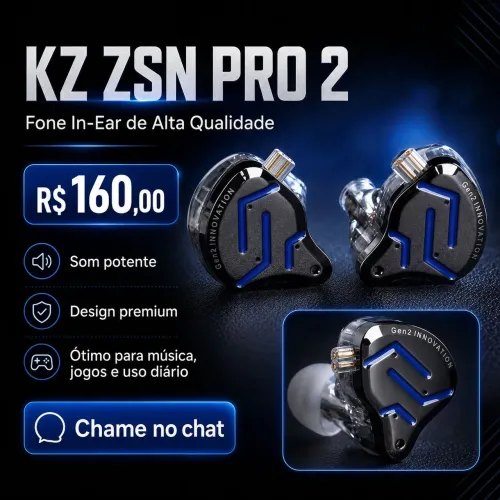 KZ ZSN PRO 2 - FONE IN-EAR DE ALTA<br><br>R$ 160,00<br><br>QUALIDADE