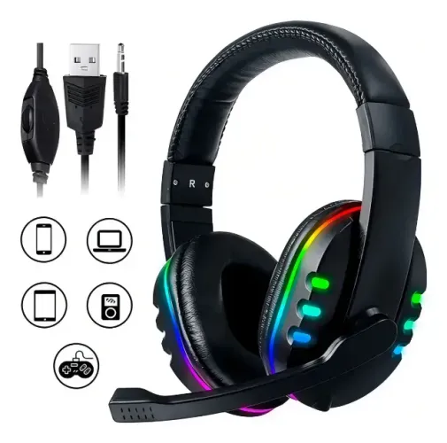 Fone De Ouvido Headset Gamer Led Rgb Celular Ps4 Pc Notebook Cor Preto