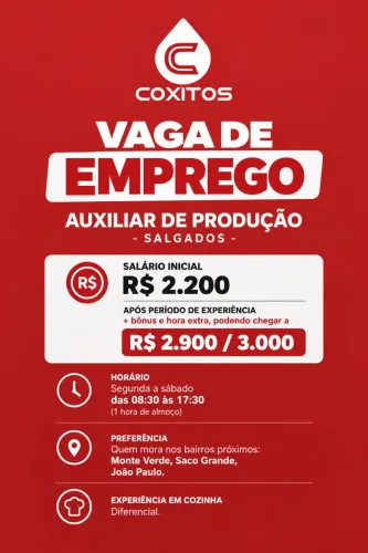 VAGA | AUXILIAR DE PRODUÇÃO - COXITOS