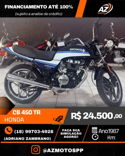 HONDA CB 450 TR - 1987 | R$ 24.500  Ano: 1987/1987 AZ MOTOS - Presidente Prudente/SP 