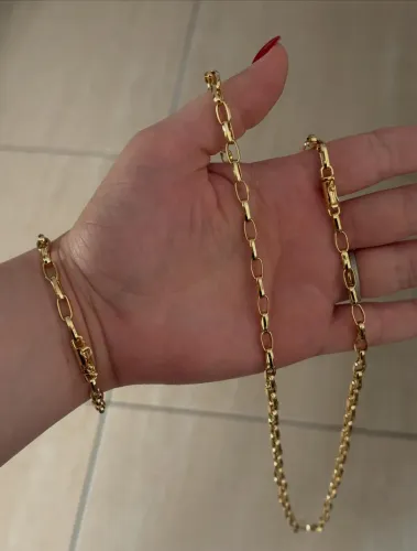 Corrente e pulseira banhada a ouro 5mm