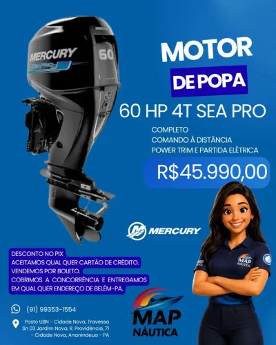Motor de popa Mercury Sea Pro 4T 60HP 0Km - pronta entrega - desconto PIX