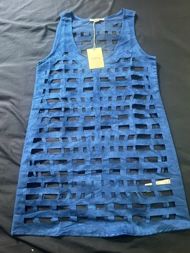 Vestido tubinho azul formas geométricas tamanho P