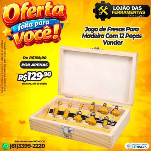 Jogo de Fresas Para Madeira Com 12 Peças Vonder