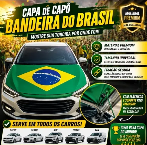 Capa Bandeira do Brasil para Capô de Carro - Acessório Automotivo