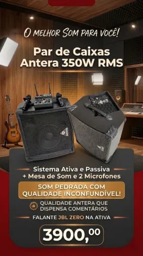 Par de caixas Anteta + mesa e microfone