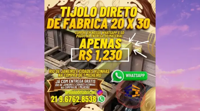 tijolo 10 furos 20x30 direto da fábrica com entrega própria