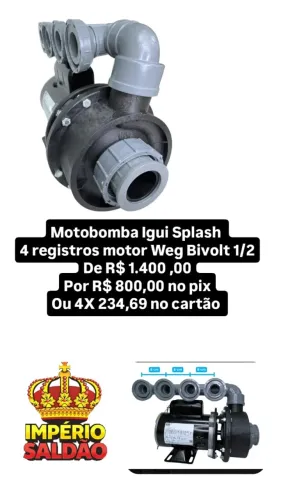 Motobomba Igui Splash 4 Registros motor Weg Bivolt 1/2