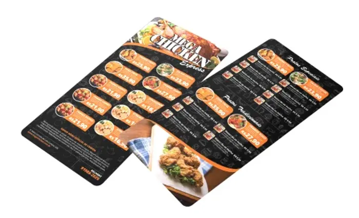Kit 5 Cardápios PVC Personalizado 2mm 20x40 - 1 face