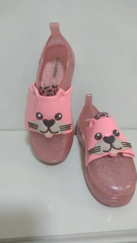 Sandália Melissa Infantil Rosa com gliter , modelo slide! Tamanho 32, rosa gatinho 