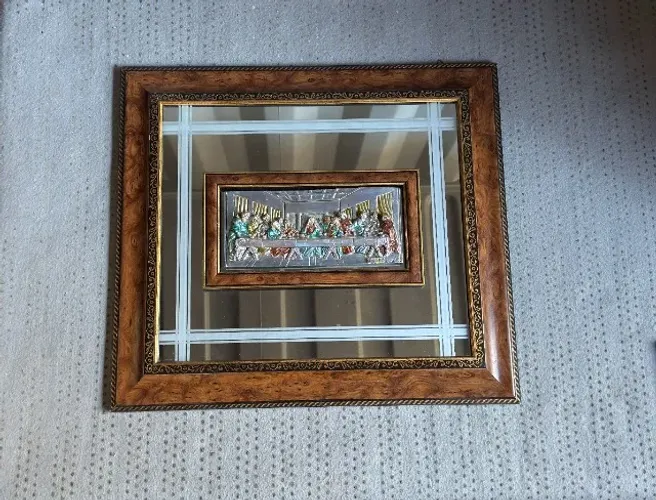 Quadro espelhando italiano com representação da Santa Ceia