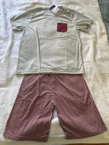 Pijama TAM 8 listras cinza e bordo 