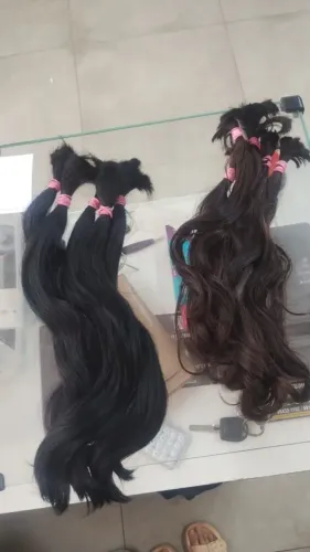 Cabelo humano 40cm 134g preto azulado e cabelo humano 38cm 85g 