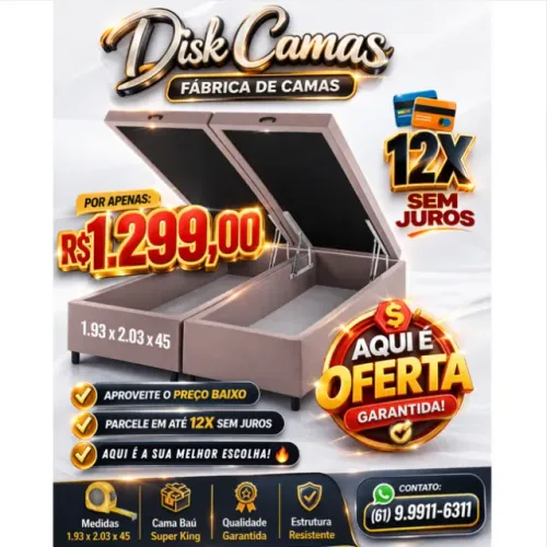 Cama Baú Super King 1,93x2,03x45. Direto da Fábrica. Até 12x Sem Juros. Mega Espaço!