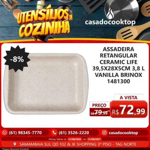 ASSADEIRA RETANGULAR CERAMIC LIFE 39,5X28X5CM 3,8 L VANILLA BRINOX