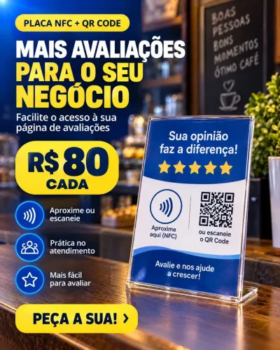 Placa NFC + QR Code para Avaliações do Seu Negócio