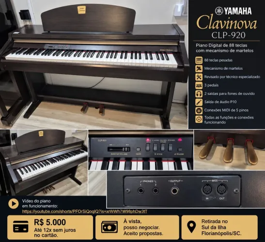 Piano Digital Yamaha Clavinova CLP-920 88 Teclas - Revisado