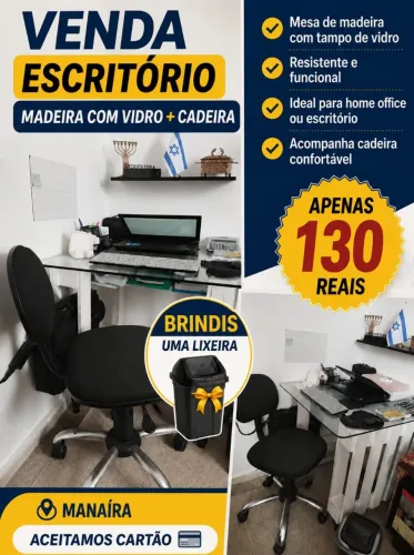 Mesa escritório com vidro