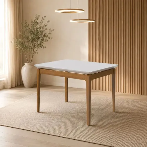 Mesa Imcal Wind 1.2 C/ Vidro Retangular Off White / Cinamomo