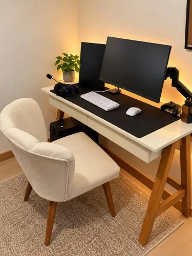 Escrivaninha Branca com Cadeira Estofada - Home Office