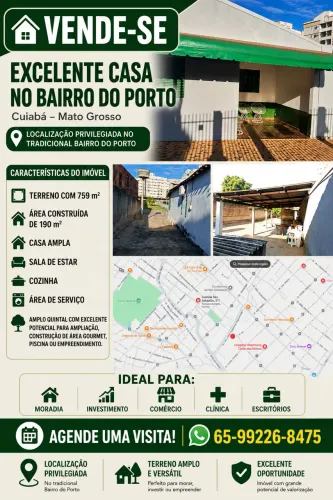 VENDE-SE Excelente Casa no Bairro do Porto Cuiabá - Mato Grosso ? Localização privilegiad