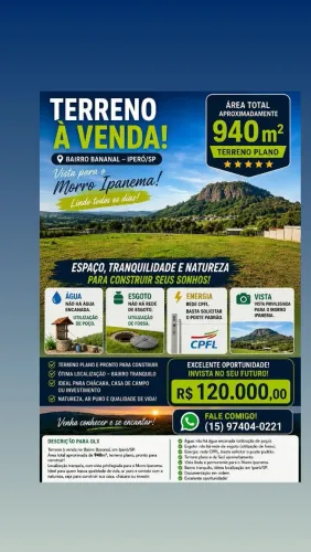 LINDO TERRENO À VENDA EM IPERÓ - BAIRRO BANANAL