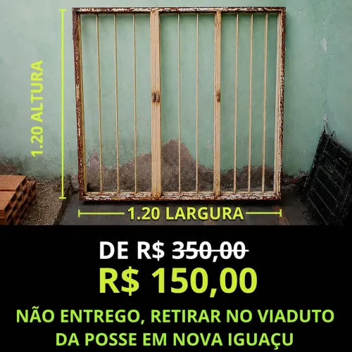Janela com grade vidro ferro maciço 1.20 por 1.20