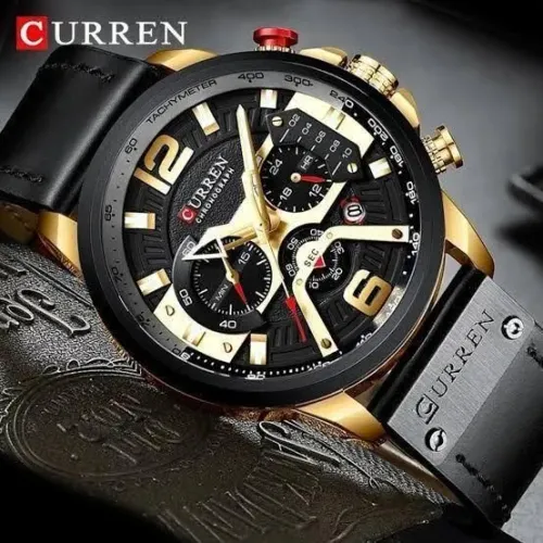 Relógio Curren Dourado Masculino Esportivo Militar Couro Luxo  Calendário Entregamos