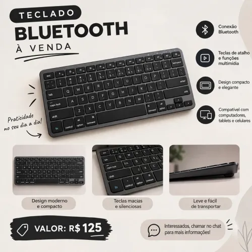 Teclado Bluetooth Compacto e Sem Fio