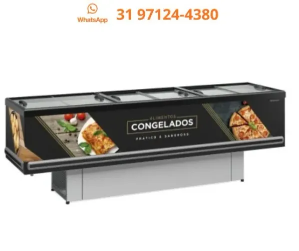Ilha Para Congelados Vidro reto Preta Gelopar
