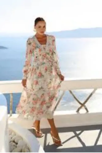 Saida Praia/Piscina -Skazi - Seda /Floral longo com manga Tam G