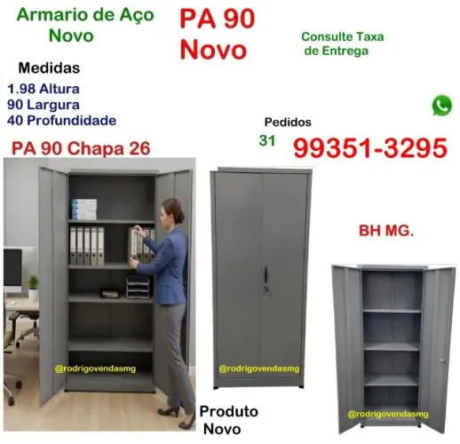 Armario Aço PA 90 Novo Multiuso Escola Comercio Industria Loja Estoque auto casa