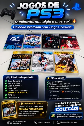 COLEÇÃO PS3 ORIGINAL 7 JOGOS + GOD OF WAR NUNCA USADO!