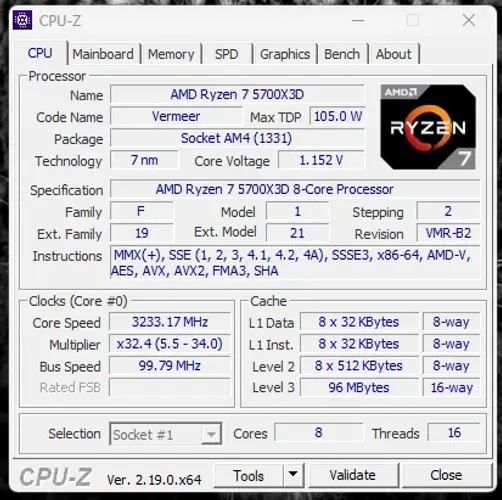 Processador AMD Ryzen 7 5700X3D - TROCO POR 5500X3D