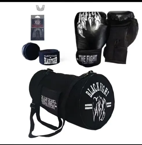 Kit par de luvas+bandagem+bucal+bolsa