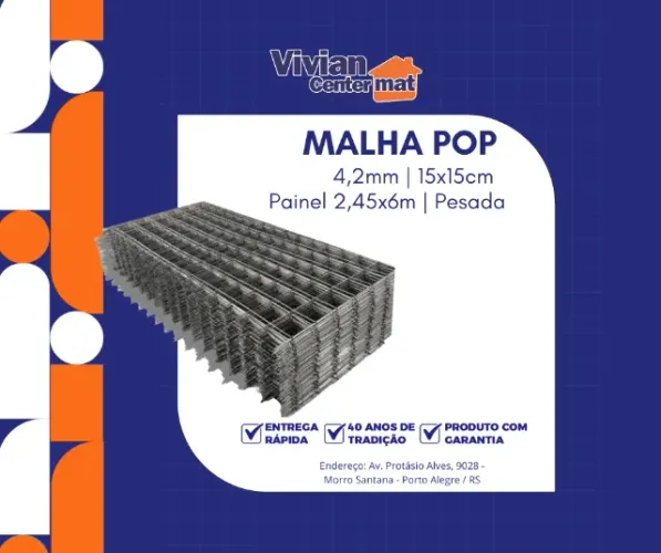 Malha Pop de Ferro para Construção Pesada 4,2mm 15X15cm Gerdau