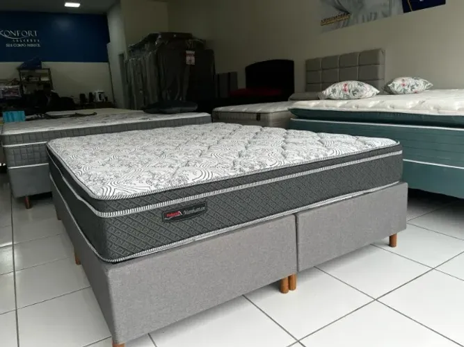 Cama Box Queen Nova Marca Palemax Manhattan Molas Ensacadas Suporte 120 Kg