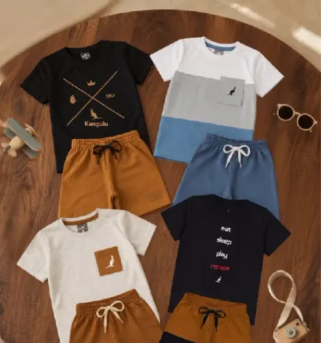 Kit 4 Peças Conjunto Infantil Menino Verão Confortável 2 Camisas 2 Shorts Sortido Roupa