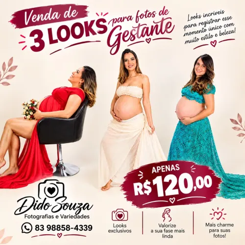 Kit com 3 looks de gestante para ensaio fotográfico