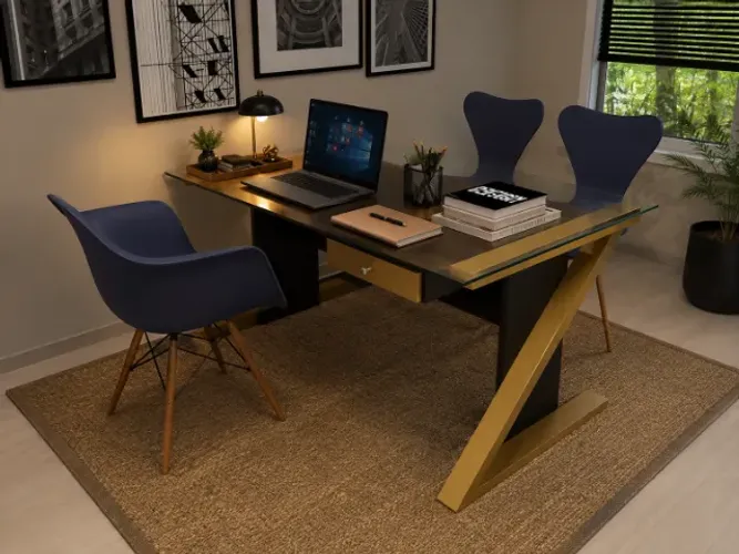 Mesa de Escritório Delluxe Gold. L105CM X P55cm x A74CM. 1Gaveta.