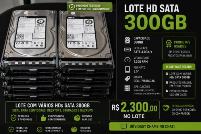 Lote HD SATA 300GB Dell Servidor Storage NAS Testados