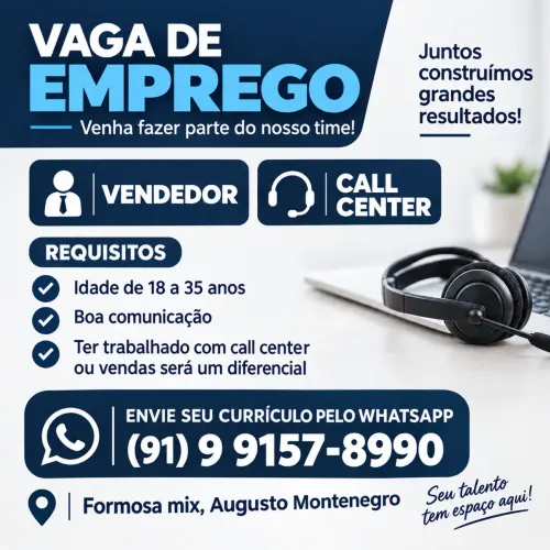 Vagas de emprego (Vendedor e Call center)