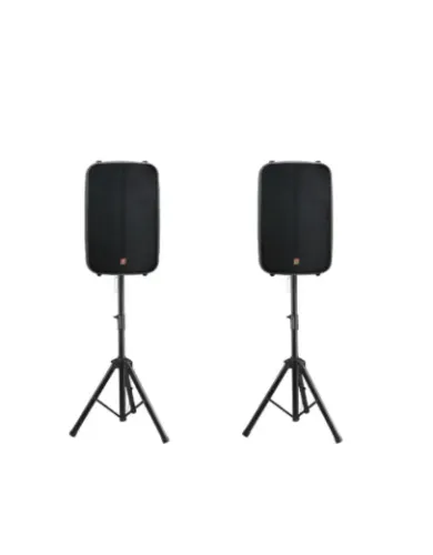 Kit 2 Caixas Ativas Staner 300W 2 Vias Bluetooth Rádio FM SR315M Preta + 2 Tripés