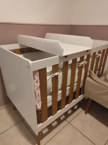 Berço Americano 2 em 1 Ísis para Quarto Infantil - Branco/Savana