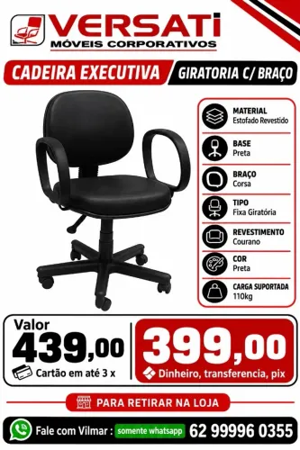 Cadeira executiva Giratória c/ braço  escritório cor preta ( produto novo ) Promoção
