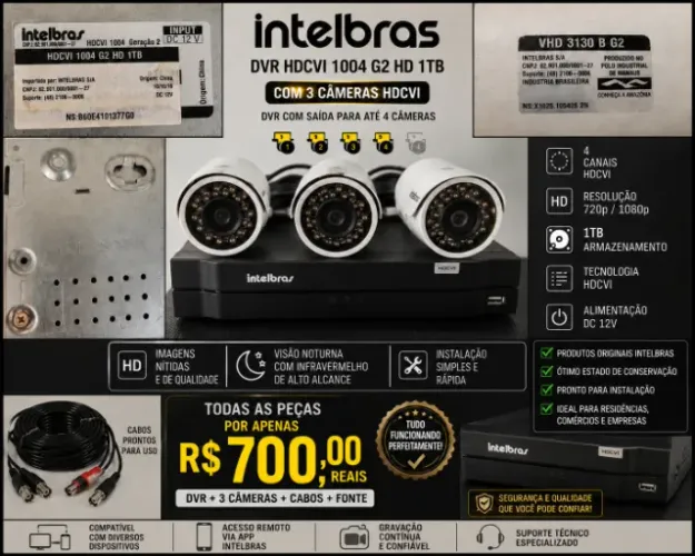 Dvr + 3 Câmeras+ 60 mts fio da camera para DVR