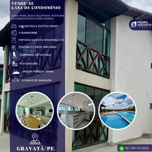 Casa de Condomínio: 4 Qts, 4 Suítes, porteira fechada, com piscina em Gravatá!
