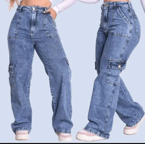 Calça jeans wide leg Premium 100%algodão larga feminina